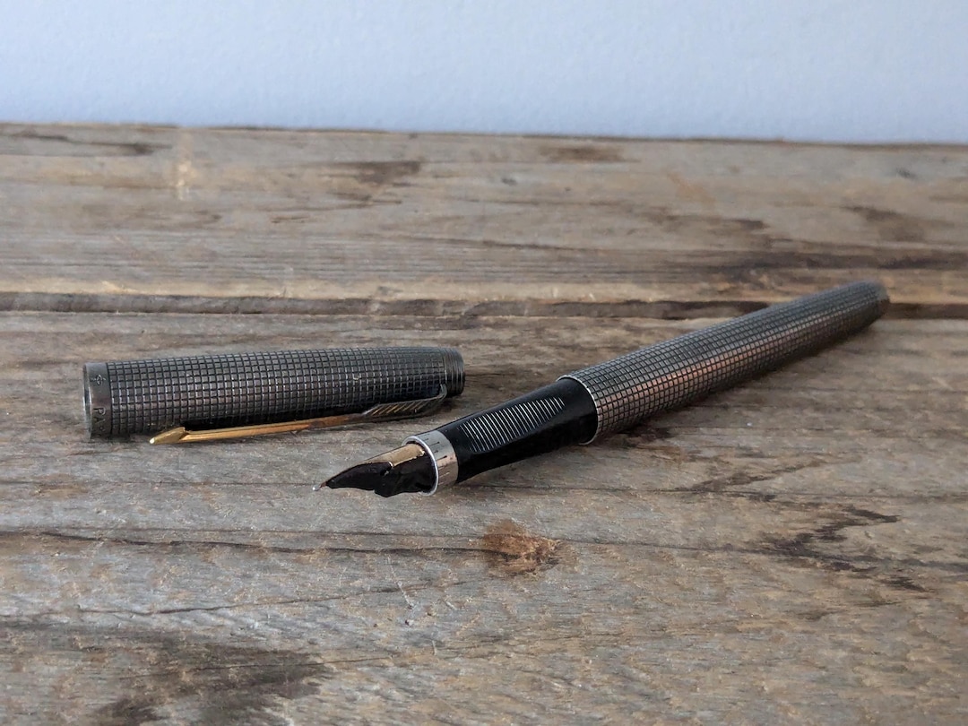 Vintage Parker 75 Fountain Pen, 14K Gold Nib M, Cisele Sterling Silver ...