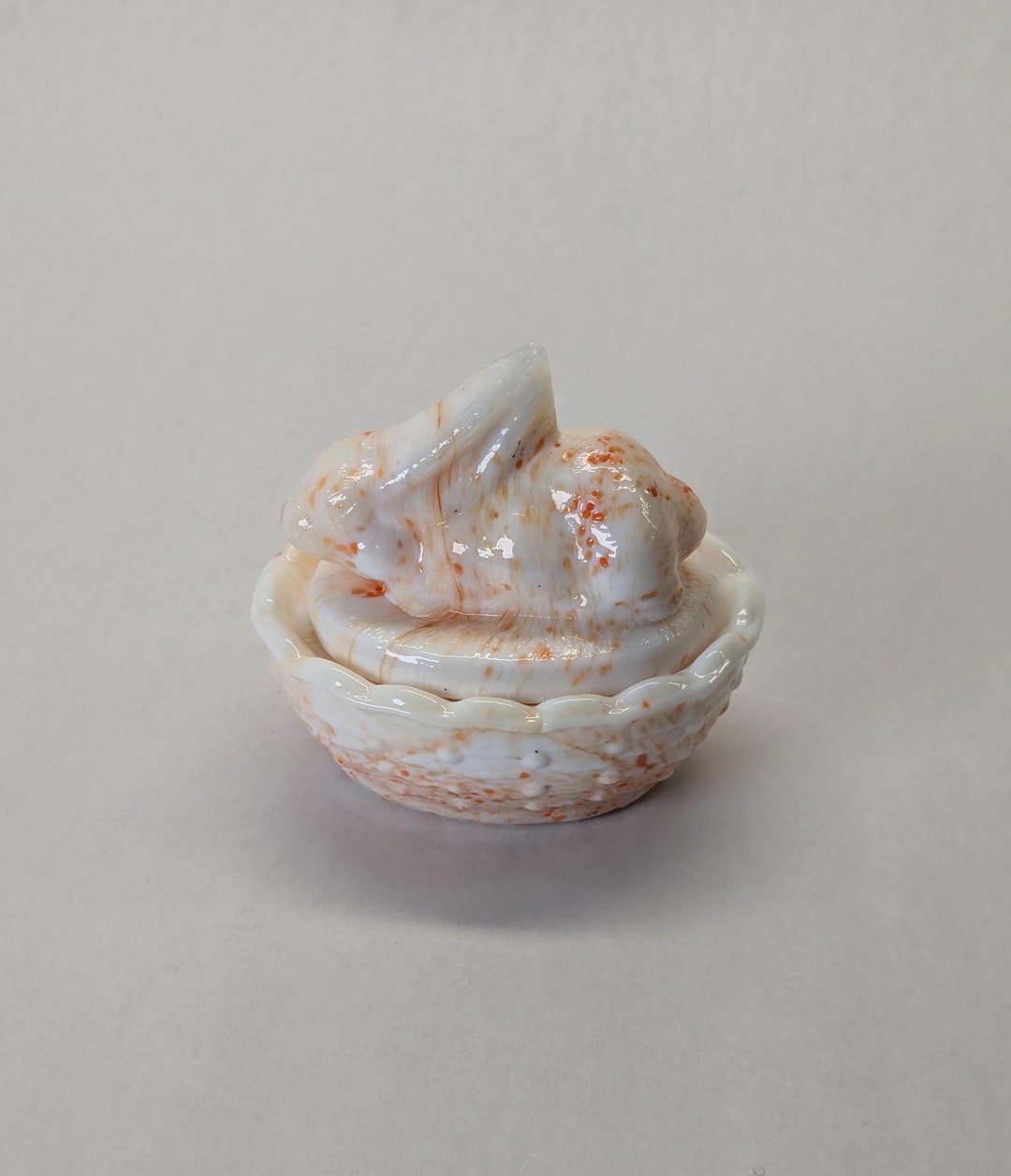RARE White Speckled Milk Glass Slag Glass Bunny on Nest Salt Cellar ...