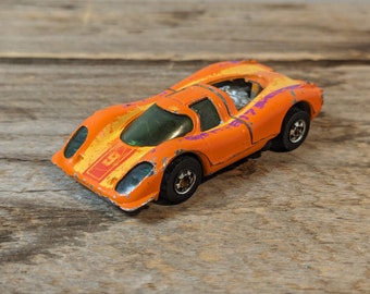 1969 Hot Wheels PORSCHE P-917 Orange with Purple stripes, Mattel 60s collectible toy cars, play-worn please read.