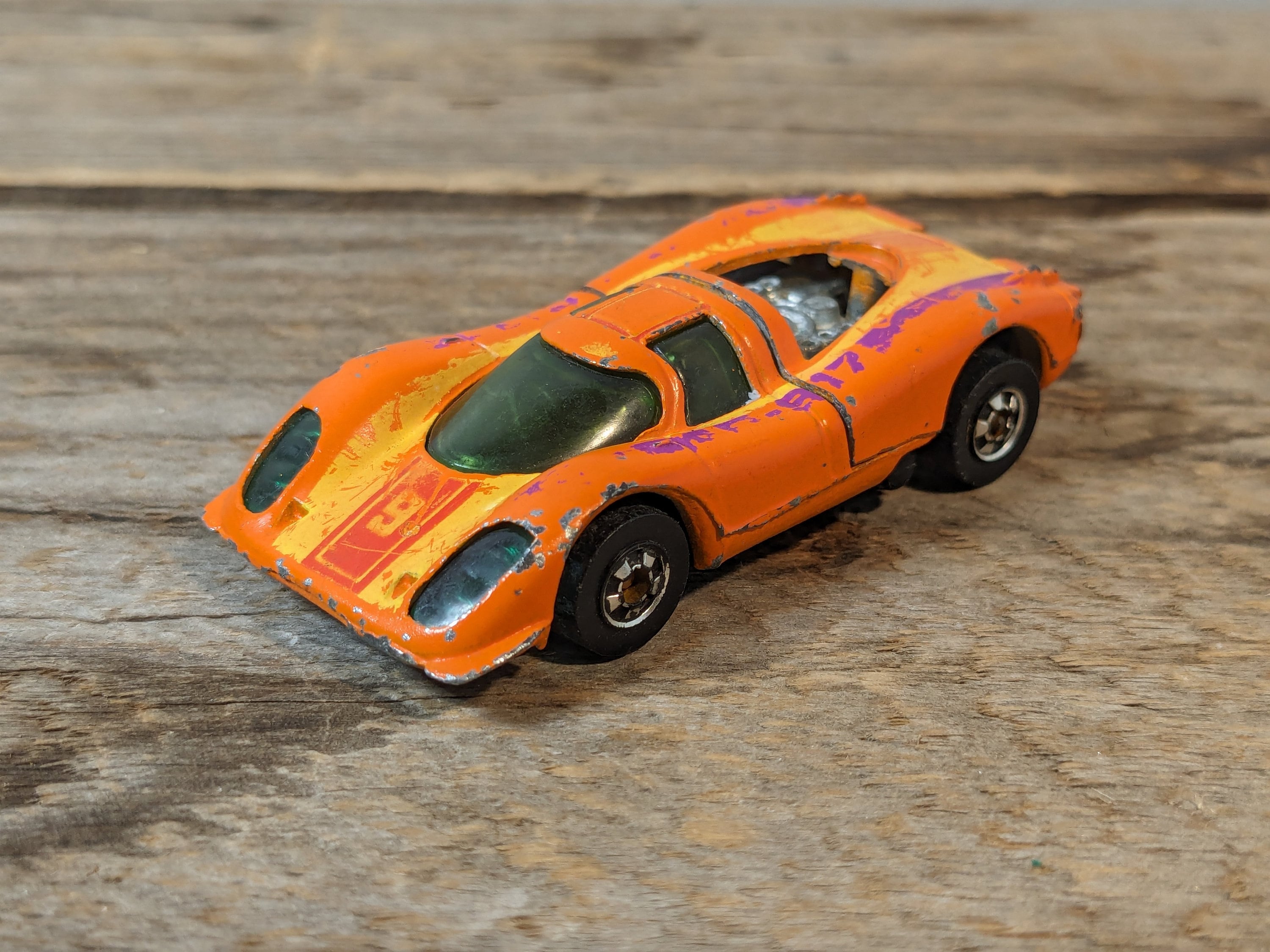 1969 Hot Wheels PORSCHE P-917 Orange With Purple Stripes