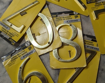 4" Polished Brass House Number - CAMBRIA Font, Thick Metal