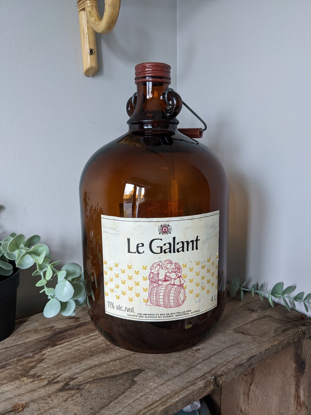 Vintage 4L WINE Jug Le GALANT, SAQ Amber Brown Glass Antique Wine