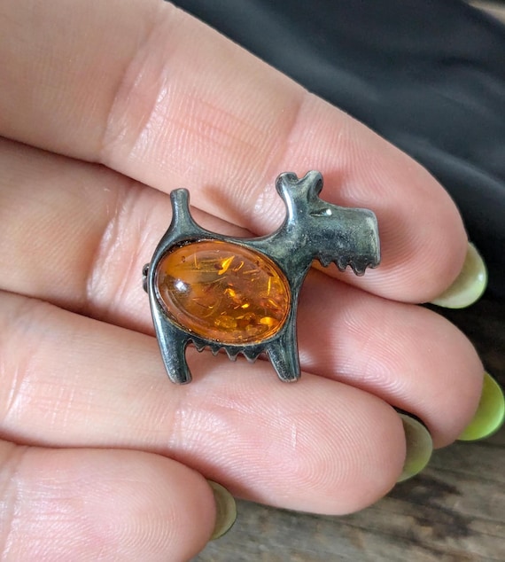 Broche Vintage écossaise En Argent Sterling 925 Avec Cabochon D'ambre Doré