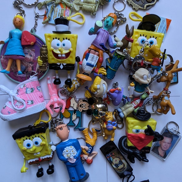 CHARACTERS #2 keychain galore, vintage 80's to 2000's, Sponge Bob, Rugrats and much more, keyring collection, please read description!