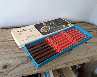 Vintage Teak & Stainless Steel Fondue Forks, Set of 6, Japan
