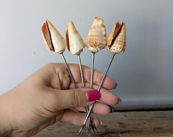 Vintage Seashell Fondue Forks, Set of 4, Stainless Steel
