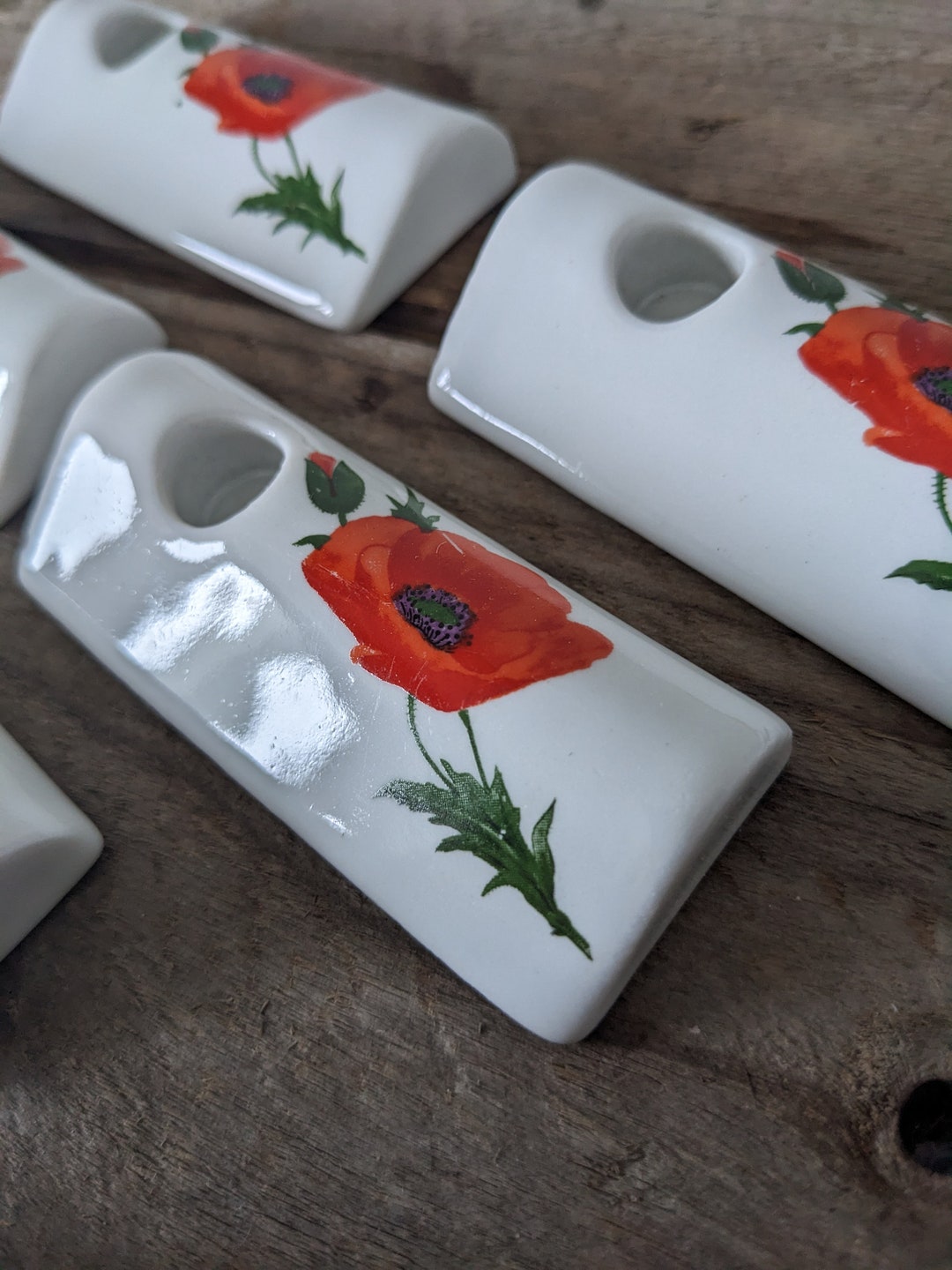 Funny Design W. GERMANY Vintage Set of 5 Porcelain POINSETTIA Candle