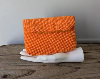1960s Orange Beaded Clutch, Snap Closure, Vintage Hong Kong Pouch