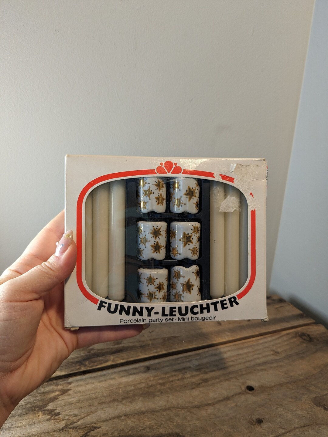 NEW Funny Design W. GERMANY Vintage Set of 5 Small Porcelain Gold Stars