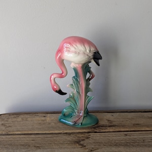 Vintage 50s-60s Mid century modern Ceramic Pink FLAMINGO ceramic figurine-statue