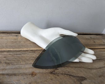 SMOKEY GREY Hollywood Regency 1980s Lotus Lamp Glass Petal Insert Replacement ''S'' Shape for Inner/outer lotus, curved , 2.75'' x 6.5"