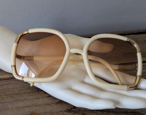 White Vintage Sunglasses Made in France with Chunky Frames Emmanuelle Khanh Paris Vintage Aviator Sunglasses Hand Made  main image 2