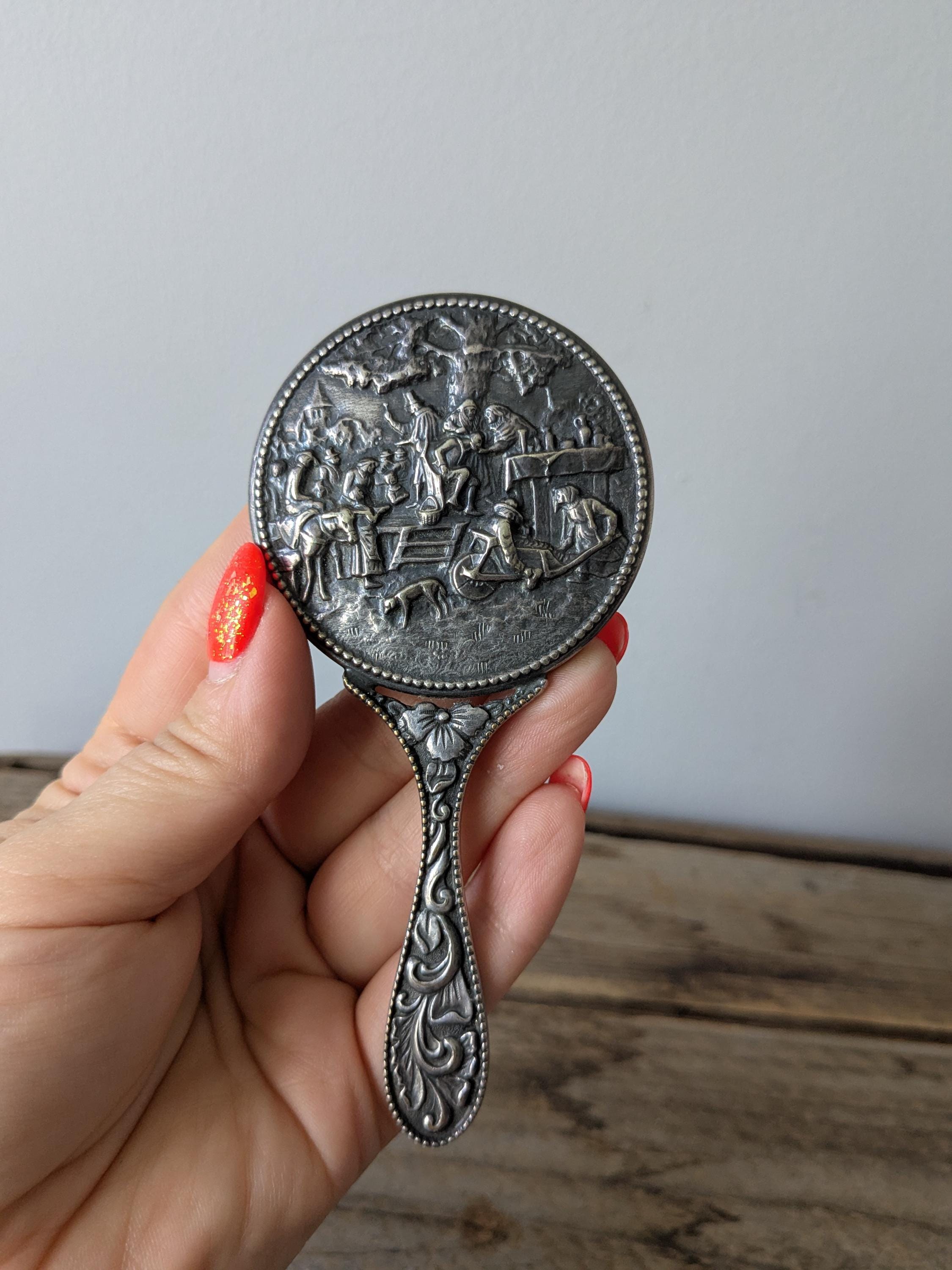 アンティーク　ハンドミラー　SILVER刻印 Antique silver plated hand mirror - Etsy 日本