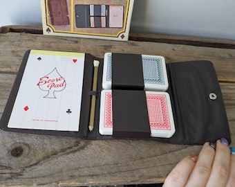 Vintage Playing Card Set, Caddy, Score Pad & Pencil, NOS 70s-80s