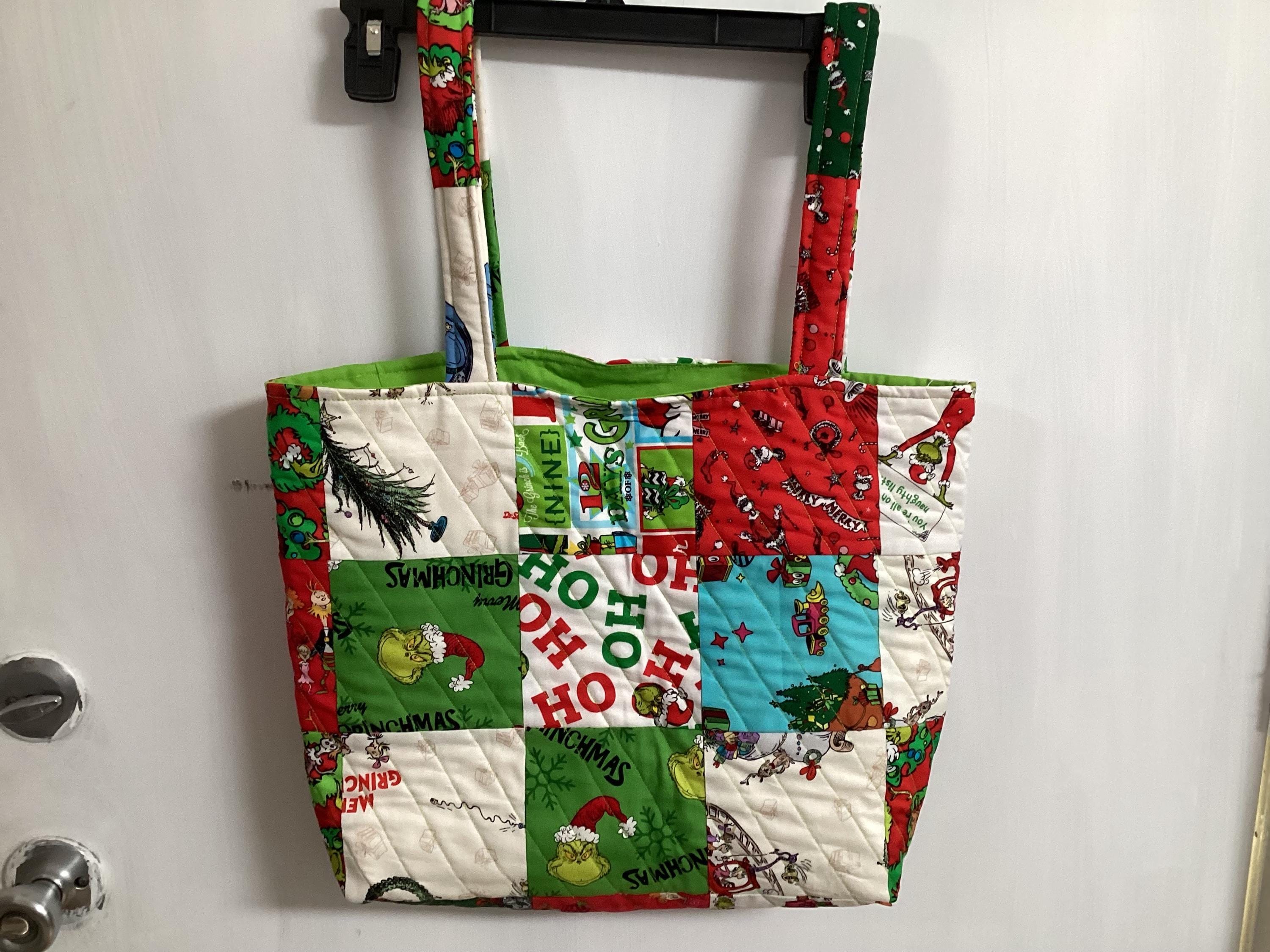 Handmade vintage grinch tote bag with pockets Grinch Tote Bag - Etsy main image 2