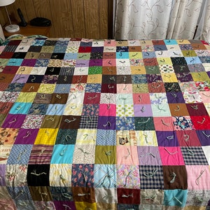 Old fashioned patchwork  hand tied queen size granny quilt