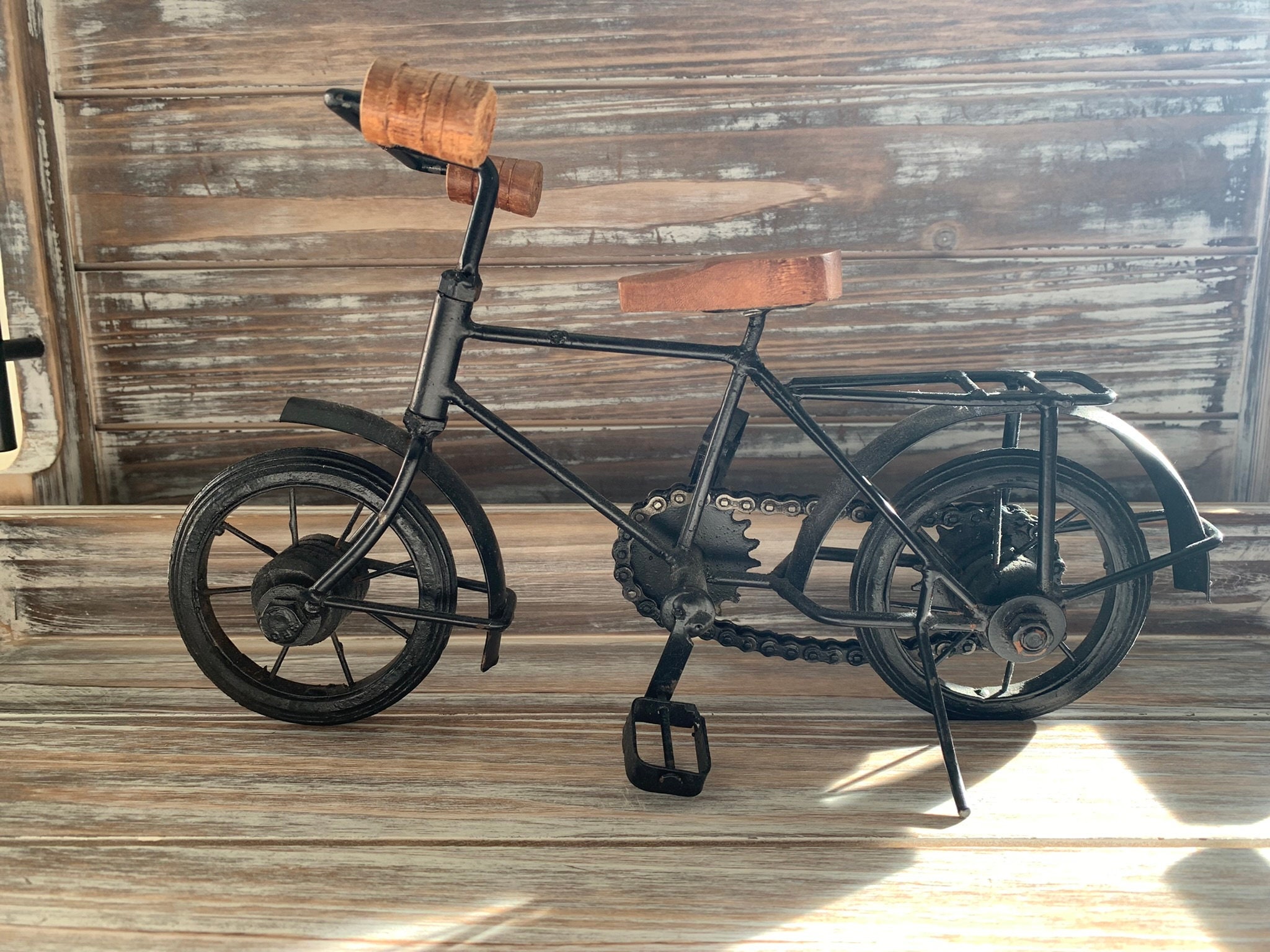 Mini Wooden Cast Iron Bicycle Centerpiece, Tabletop Bike, Tiered Tray