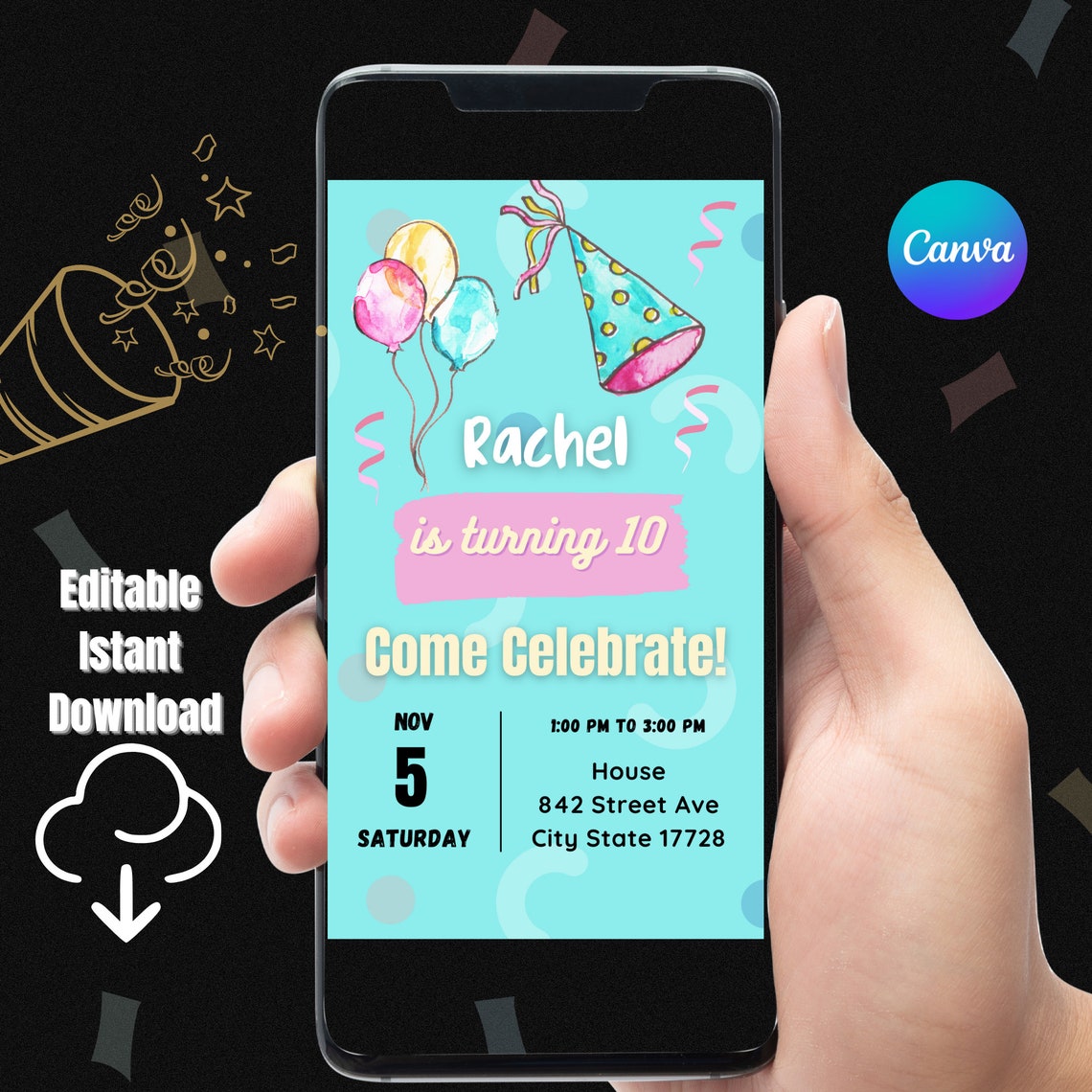 DIY Digital Girls Party Invitation Canva Template Etsy