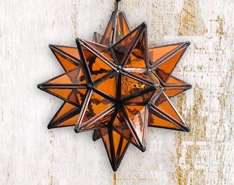 Amber Glass Star Pendant: Mexican Handcrafted Decor