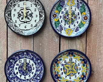Hand-Painted Talavera Pottery Clock - 8 1/2 inch Diameter