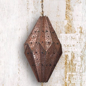 Beautiful Farol Pera Punched Tin and Marble Pendant Lamp