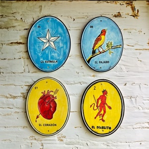 Hand-Painted Mexican Lottery Ceramic Wall Plaque 14 1/2 &quot; x 11&quot;
