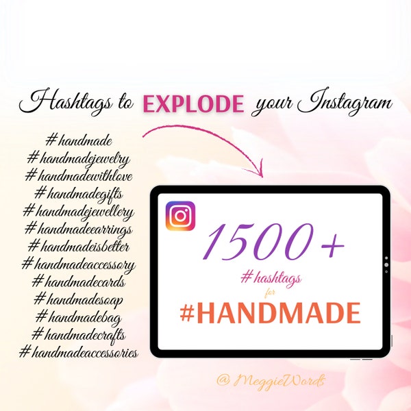 Instagram Hashtags for #HANDMADE, 1500+ Keywords for Handicraft Artists to Promote on Social Media, Craft Small Business Marketing Bundle