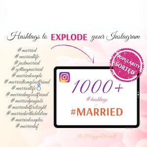 Hashtags für 'MARRIED', Instagram Seo Schlüsselwort Liste für Hochzeits Blogger Influencer, Braut Bräutigam Hochzeit Social Media Planer