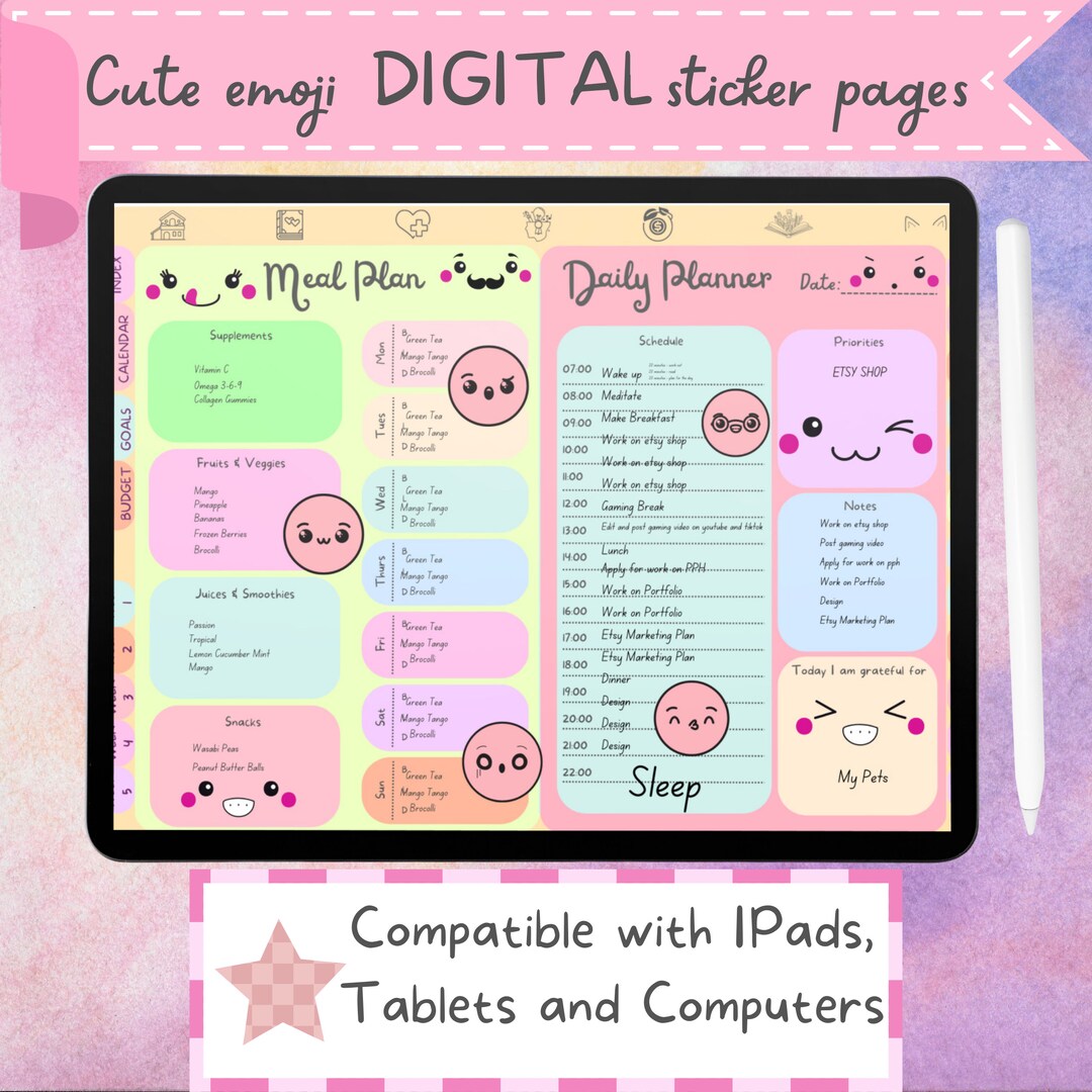 Cute Pink Kawaii Emoji Stickers Digital Download Pink Digital Stickers