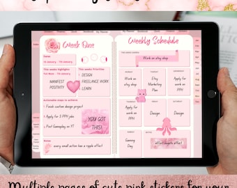 Cute Pink Stickers Digital Download - Pink Digital Stickers, Digital Planner stickers Ipad Tablet Digital Stickers,  Pre-cropped Goodnotes