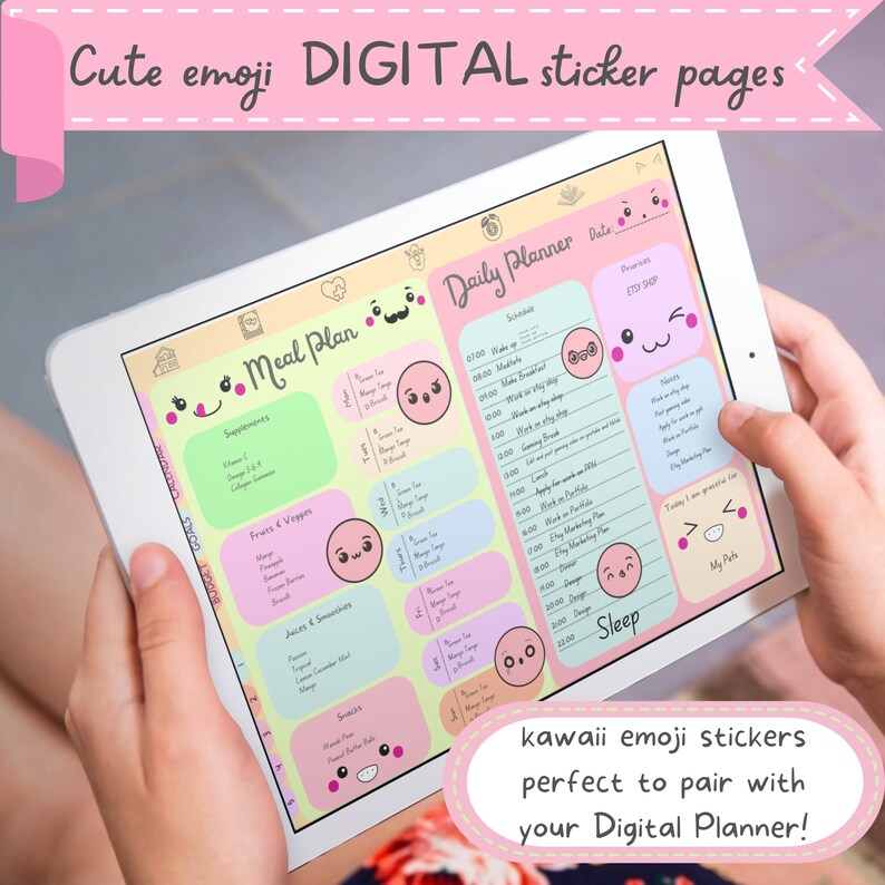 Cute Pink Kawaii Emoji Stickers Digital Download Pink Digital Stickers