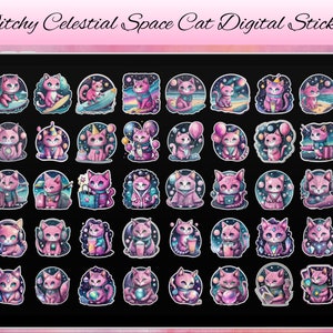 Witchy Space Cat Digital Sticker Pack: Celestial iPad Stickers (Digital Download)
