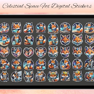 Fox Digital Stickers Set, Digital Stickers, Celestial Space Fox Digital Stickers For Ipads and Tablets - Fox Digital Stickers Goodnotes
