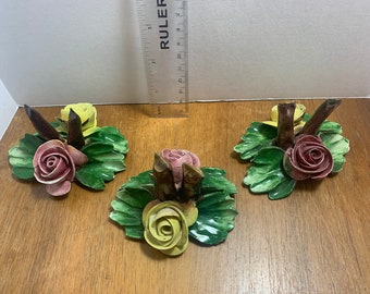 Vintage Capodimonte Rose Flower Made in Italy set of 3