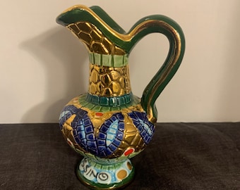 Italian Pinturicchio Vase: Hand-Painted Gold Mosaic Figurine
