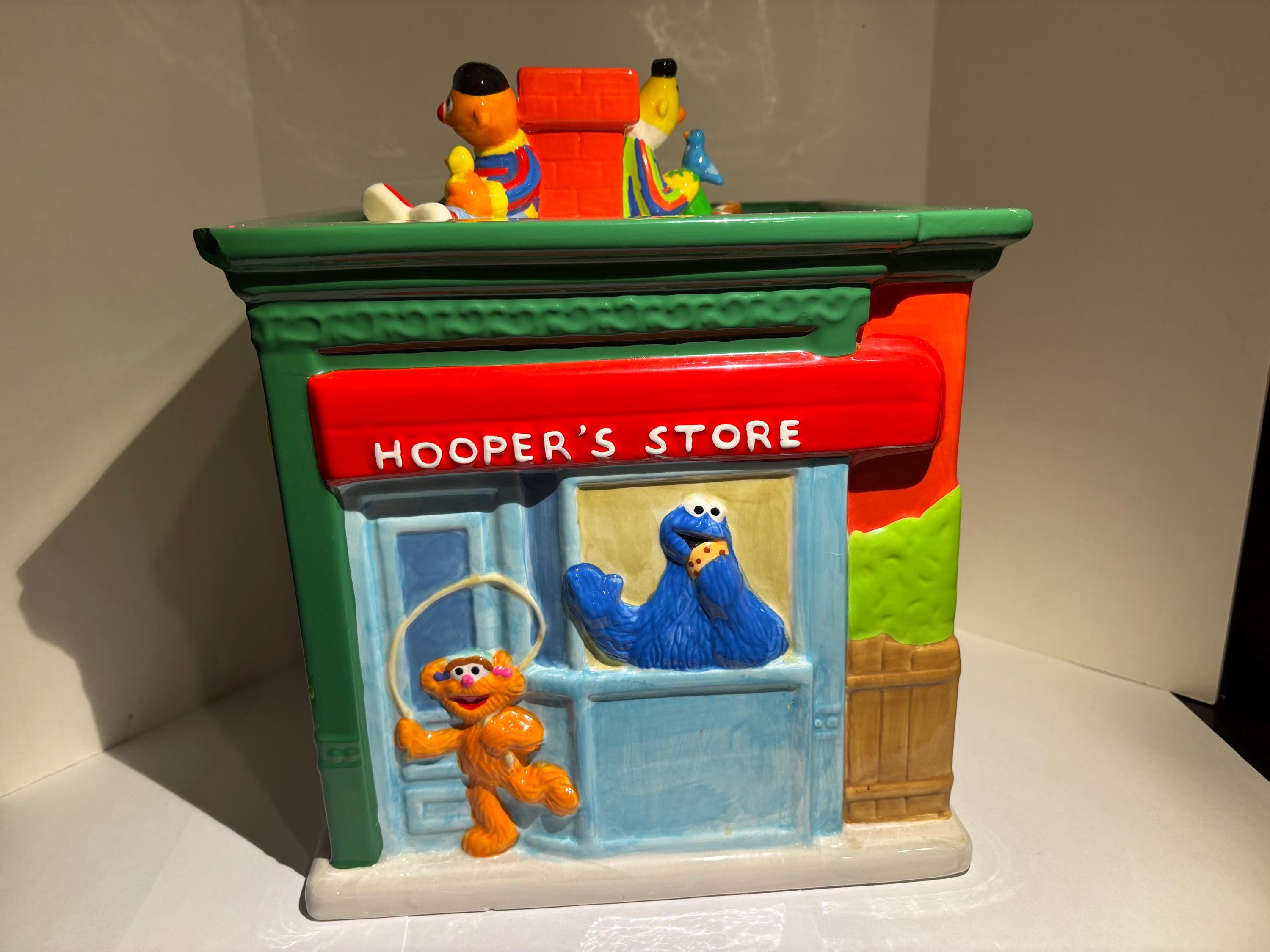 Vintage Sesame Street Neighborhood Cookie Jar – Treasure Craft – Hooper’s Store, Big Bird, Cookie Monster – 1990s Collectible