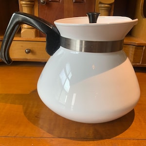 Vintage Corning Ware Teapot: White 6-Cup Mid-Century Coffee Pot
