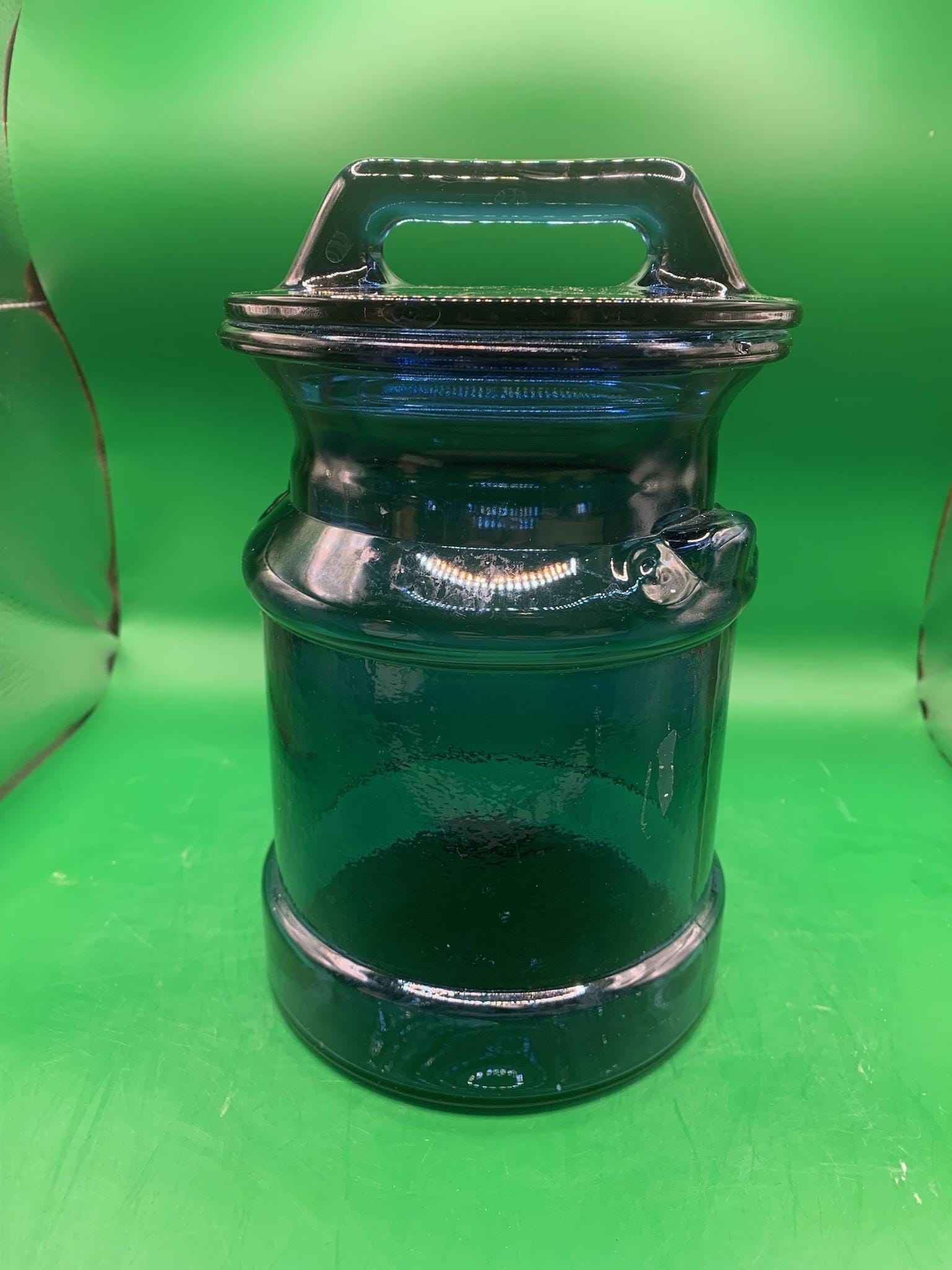 ヴィンテージ LE Smith キャニスター ブルーガラス ミルク缶 保存容器 