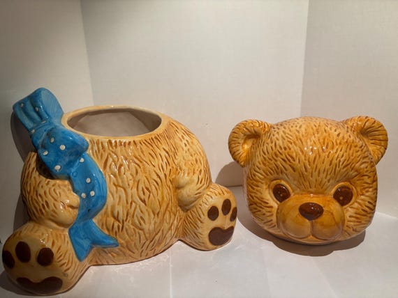 Vintage Brown Teddy Country Bear Ceramic Cookie Jar - Etsy Israel