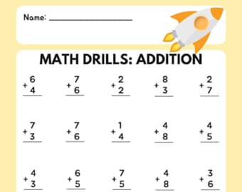Math Drill Addition Worksheet 1 Etsy