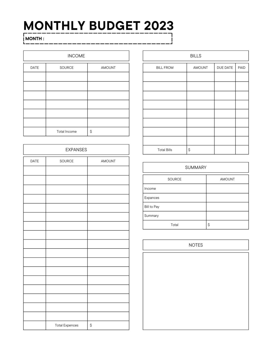 Simple Monthly Budget Planner Etsy