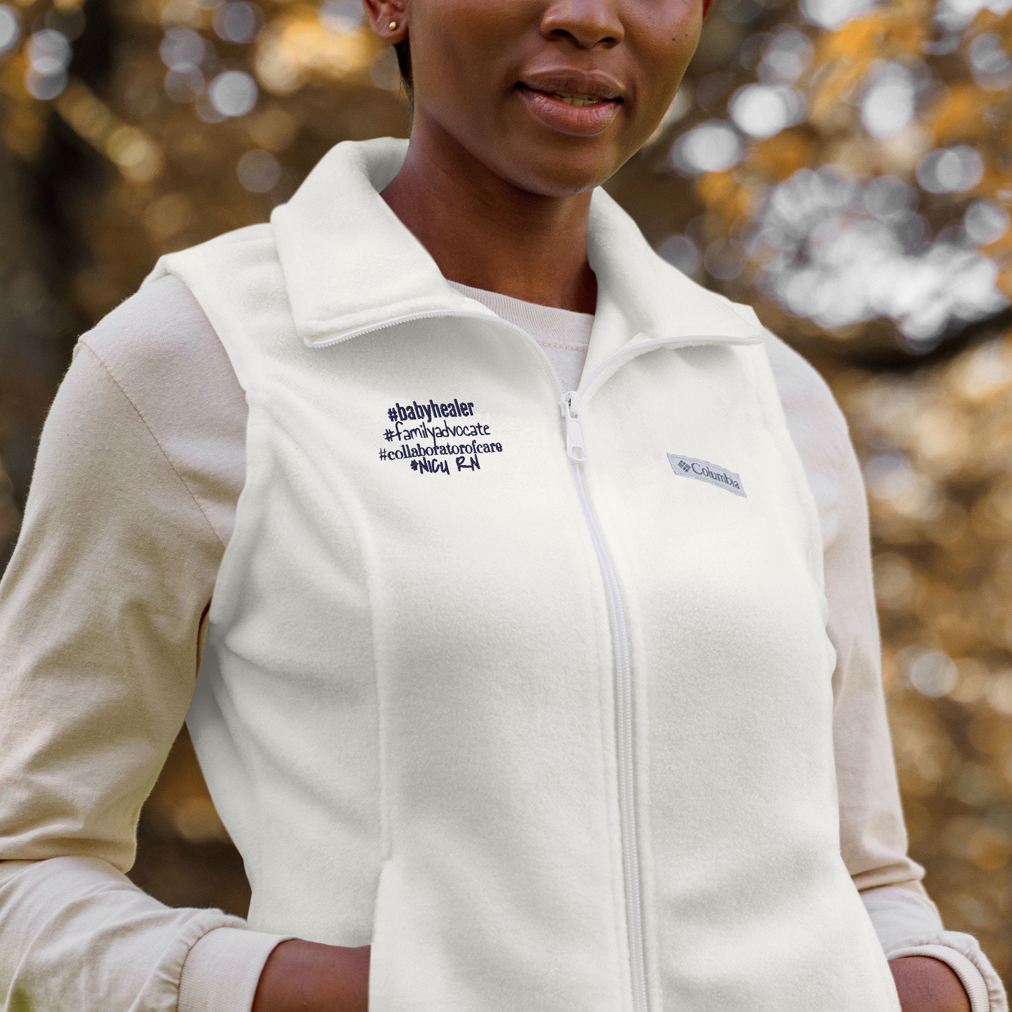 Womens Columbia Fleece Vest for NICU Nurses Baby Healer Family
