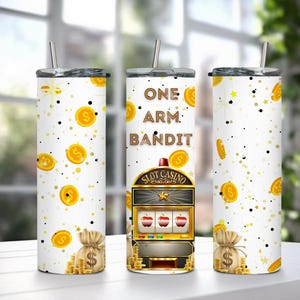 Vaso delgado de 20 oz con diseño de sublimación PNG de la máquina tragamonedas Casino One Arm Bandit, descarga digital, vaso de casino PNG, máquina tragamonedas, casino divertido
