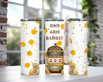 Casino One Arm Bandit 20 oz Skinny Tumbler PNG Sublimation Design, Digital Download, Casino Tumbler PNG, Slot Machine, Funny Casino