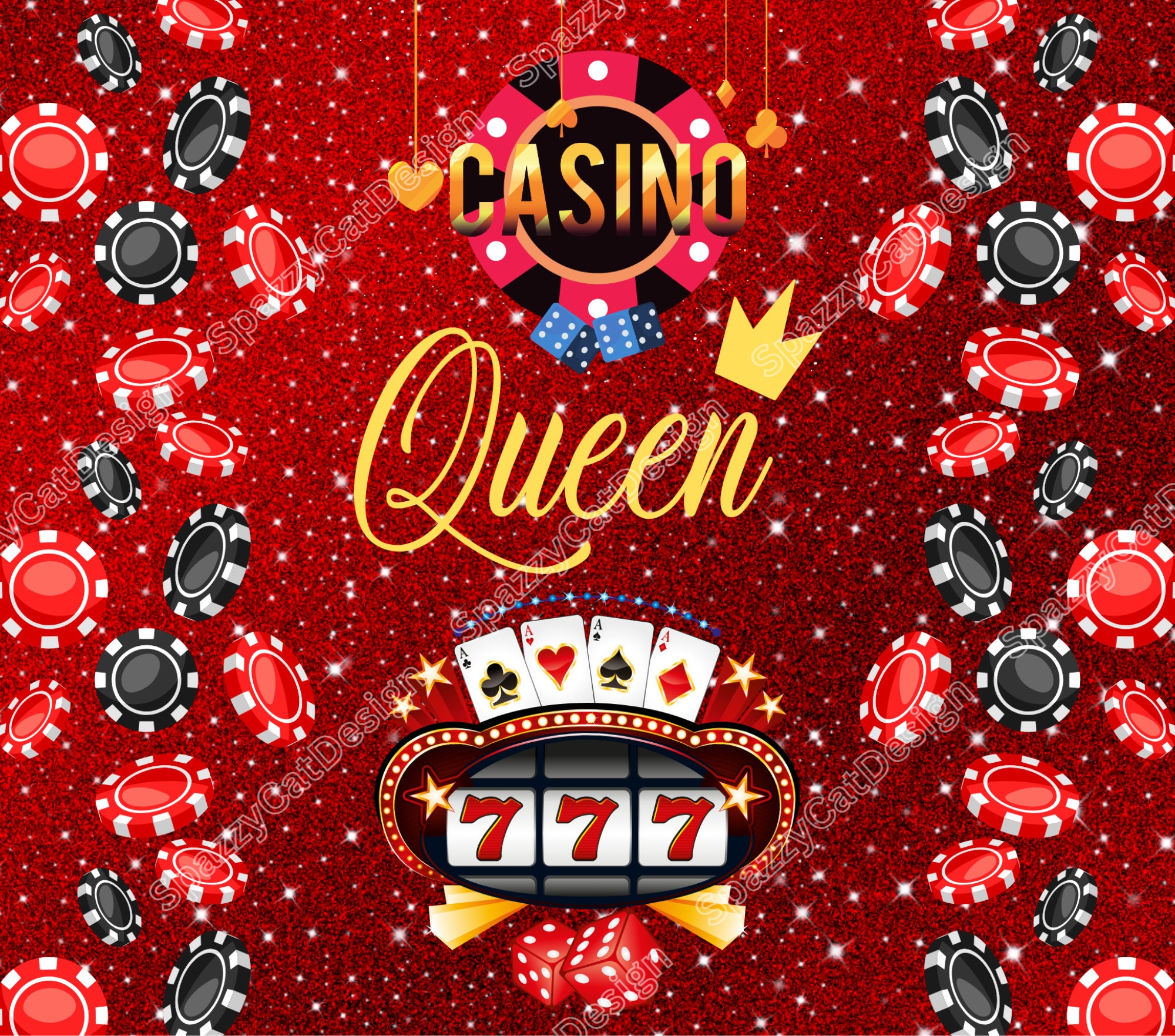 Casino Queen Red Glitter 20 Oz Skinny Tumbler, PNG Sublimation, Digital ...