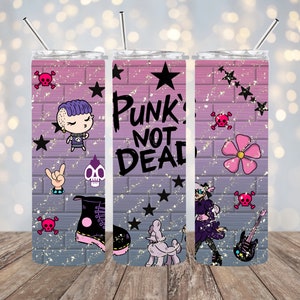 Punk&#39;s not Dead 20 oz Skinny Tumbler PNG Sublimation Design Digital Download, punk kids scene, punk rock lovers, music gift, music scene