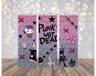 Punk's not Dead 20 oz Skinny Tumbler PNG Sublimation Design Digital Download, punk kids scene, punk rock lovers, music gift, music scene