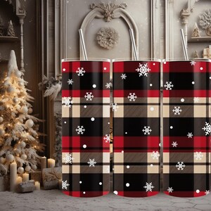Christmas Buffalo Plaid Tan 20 oz Skinny Tumbler, PNG Sublimation, Digital Download, Sublimation Wrap, Tumbler Wrap, Plaid Wrap, Christmas