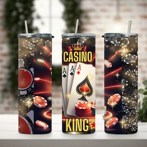 Casino King Rojo Negro 20 oz Skinny Tumbler, Sublimación PNG, Descarga digital, Envoltura de sublimación, Envoltura de vaso, Envoltura de casino, Envoltura de juego