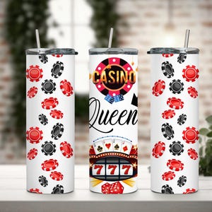 Coffret cadeau gobelet fin 20 oz Casino Night, gobelet casino, coffret cadeau de fête, cadeau soirée fille/garçon, cadeau vacances, nom optionnel disponible White - Queen